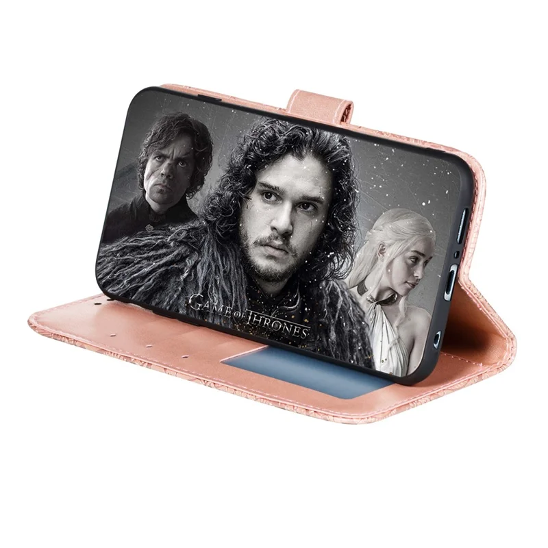 Imprinted Lace Flower Skin Leather Wallet Cover for Xiaomi Redmi Note 9S/Redmi Note 9 Pro/Redmi Note 9 Pro Max - Rose Gold