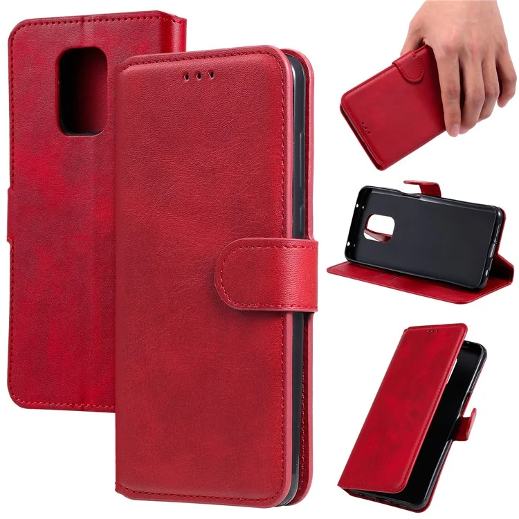 Classics pu Leather Téléphone Boîte de Portefeuille Couverture Magnétique Pour Xiaomi Redmi Note 9s / 9 Pro Max / 9 Pro - Rouge