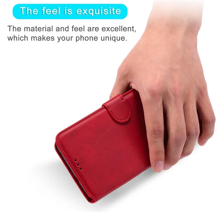 Classics pu Leather Téléphone Boîte de Portefeuille Couverture Magnétique Pour Xiaomi Redmi Note 9s / 9 Pro Max / 9 Pro - Rouge