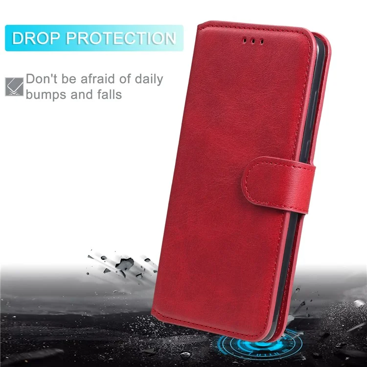 Classics pu Leather Téléphone Boîte de Portefeuille Couverture Magnétique Pour Xiaomi Redmi Note 9s / 9 Pro Max / 9 Pro - Rouge