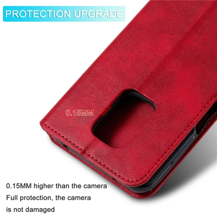 Classics pu Leather Téléphone Boîte de Portefeuille Couverture Magnétique Pour Xiaomi Redmi Note 9s / 9 Pro Max / 9 Pro - Rouge