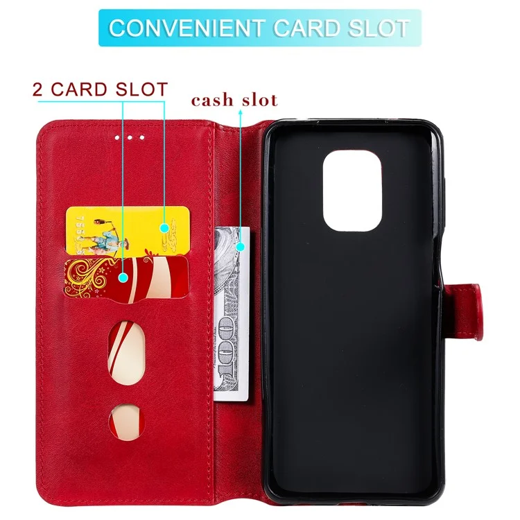 Classics PU Leather Phone Case Wallet Stand Magnetic Cover for Xiaomi Redmi Note 9S/9 Pro Max/9 Pro - Red