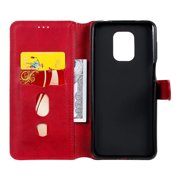 Classics pu Leather Téléphone Boîte de Portefeuille Couverture Magnétique Pour Xiaomi Redmi Note 9s / 9 Pro Max / 9 Pro - Rouge