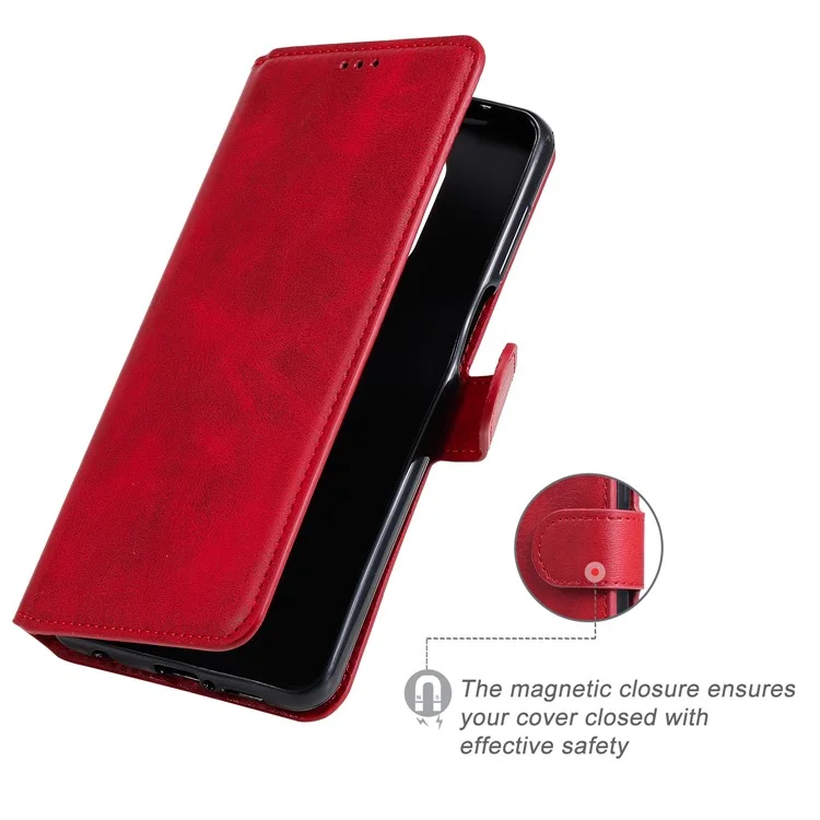 Classics pu Leather Téléphone Boîte de Portefeuille Couverture Magnétique Pour Xiaomi Redmi Note 9s / 9 Pro Max / 9 Pro - Rouge