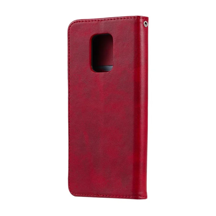 Fashion Zipper Pocket pu le Cuir Portefeuille Couverture de Téléphone Pour Xiaomi Redmi Note 9s / 9 Pro Max / 9 Pro - Rouge