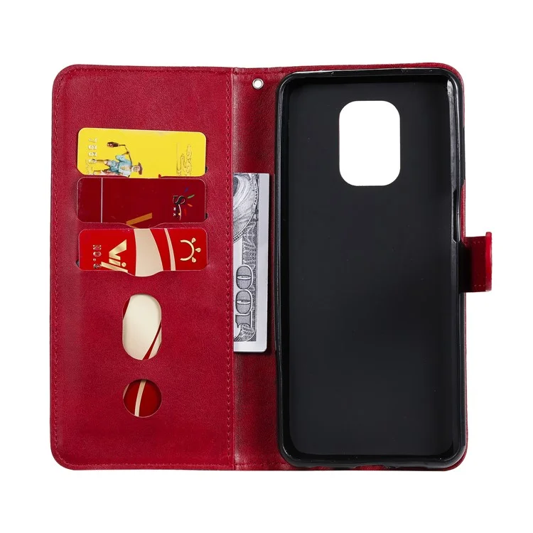 Fashion Zipper Pocket pu le Cuir Portefeuille Couverture de Téléphone Pour Xiaomi Redmi Note 9s / 9 Pro Max / 9 Pro - Rouge