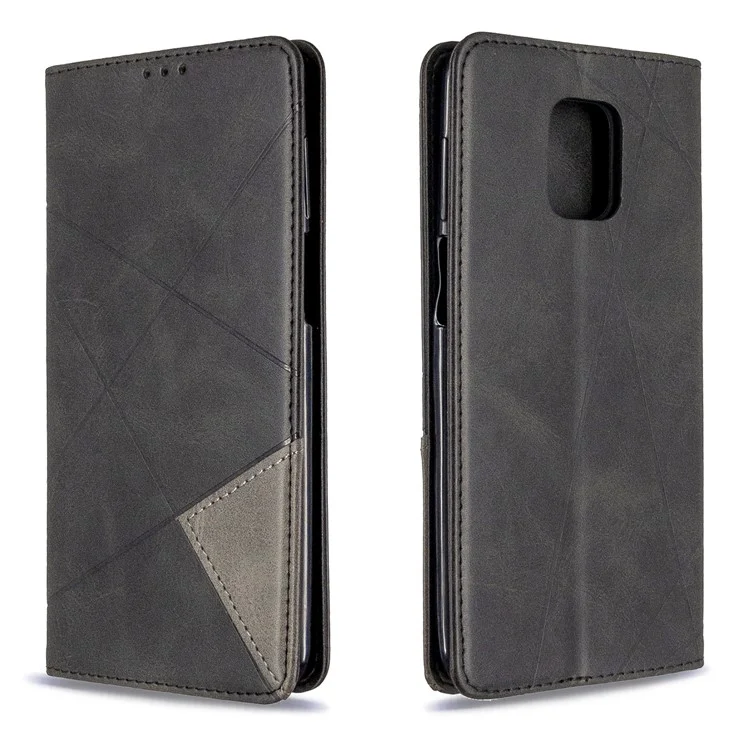 Patrón Geométrico Case de Concha de Cuero Autoabsorbido Para Xiaomi Redmi Note 9 Pro / Nota 9 Pro Max / Nota 9S - Negro