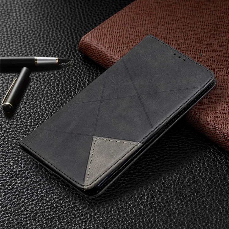 Horaire Géométrique Case de Coque en Cuir Absorbée Automatique Pour Xiaomi Redmi Note 9 Pro / Remarque 9 Pro Max / Note 9S - Noir