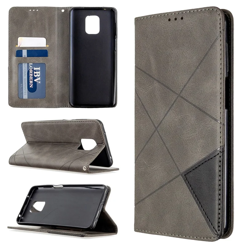 Geometric Pattern Auto-Absorbed Leather Shell Case for Xiaomi Redmi Note 9 Pro / Note 9 Pro Max / Note 9S - Grey