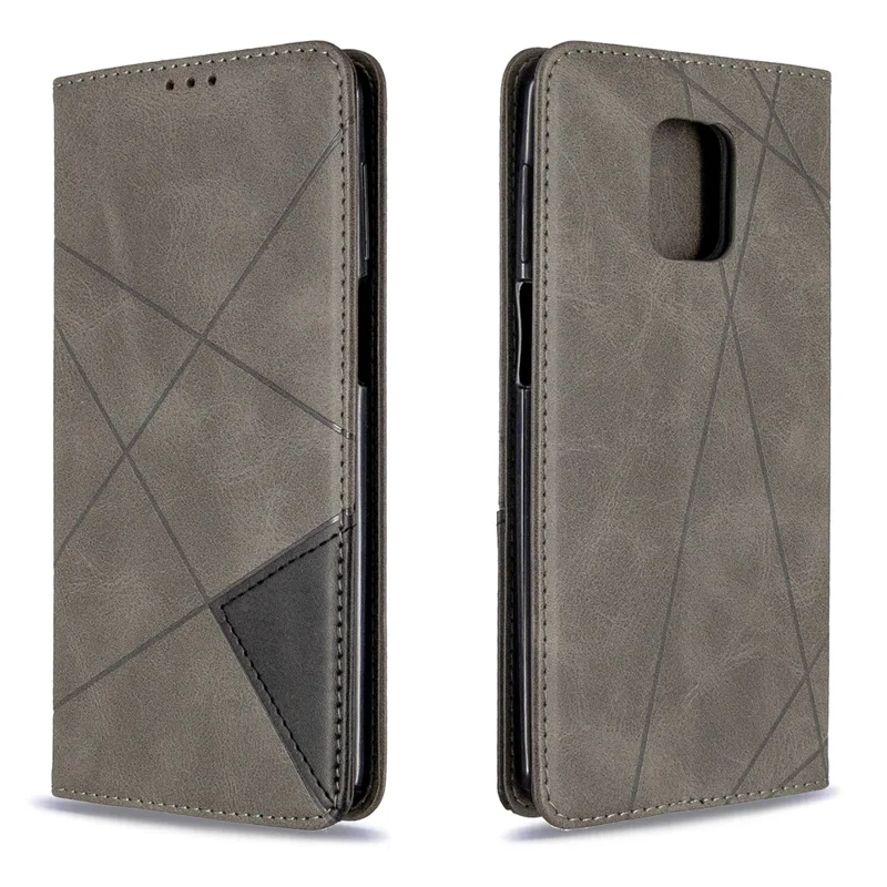 Geometric Pattern Auto-Absorbed Leather Shell Case for Xiaomi Redmi Note 9 Pro / Note 9 Pro Max / Note 9S - Grey