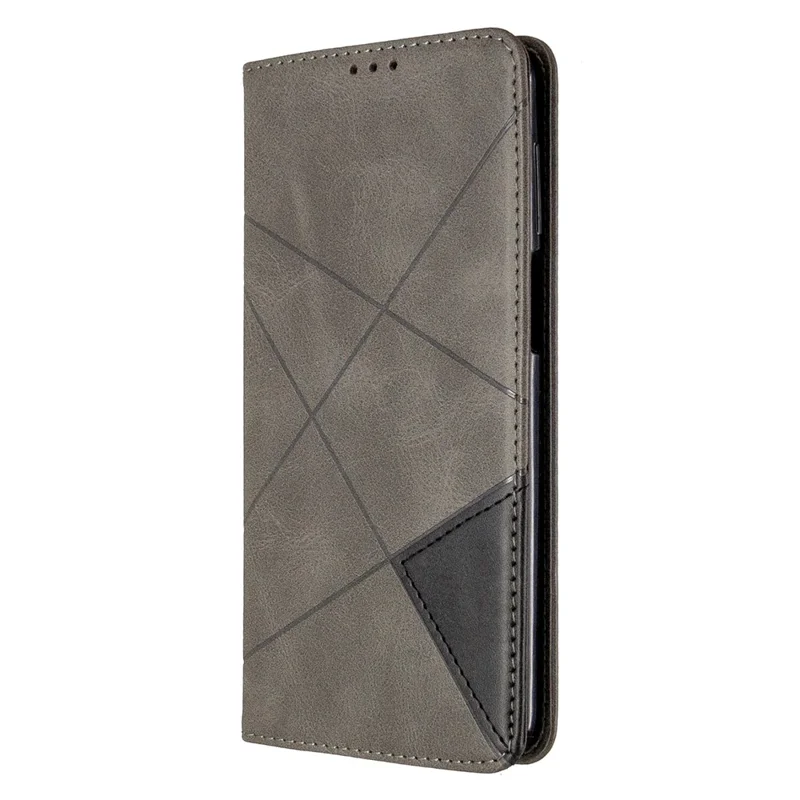 Geometric Pattern Auto-Absorbed Leather Shell Case for Xiaomi Redmi Note 9 Pro / Note 9 Pro Max / Note 9S - Grey