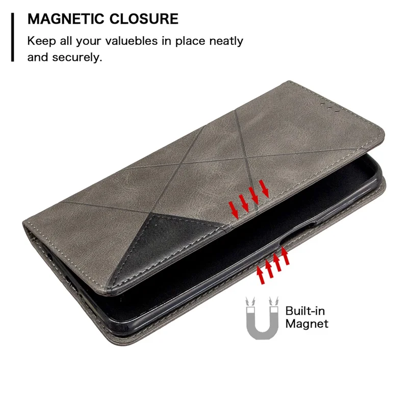 Geometric Pattern Auto-Absorbed Leather Shell Case for Xiaomi Redmi Note 9 Pro / Note 9 Pro Max / Note 9S - Grey