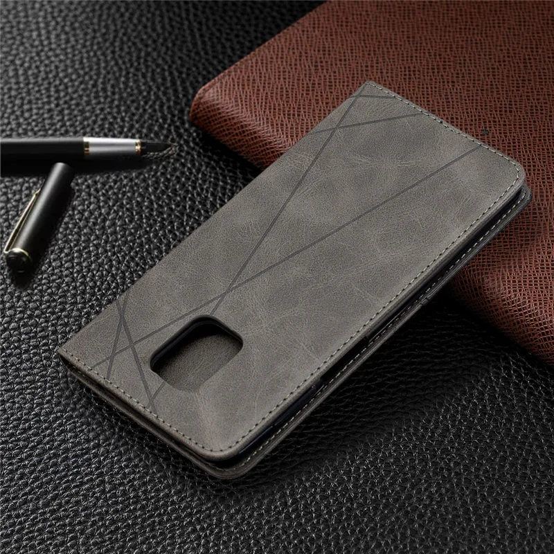 Geometric Pattern Auto-Absorbed Leather Shell Case for Xiaomi Redmi Note 9 Pro / Note 9 Pro Max / Note 9S - Grey