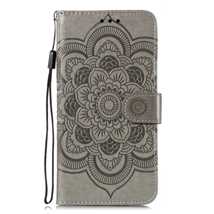 Imprint Mandala Flower Leather Phone Cover for Xiaomi Redmi Note 9 Pro/Note 9 Pro Max/Note 9S - Grey