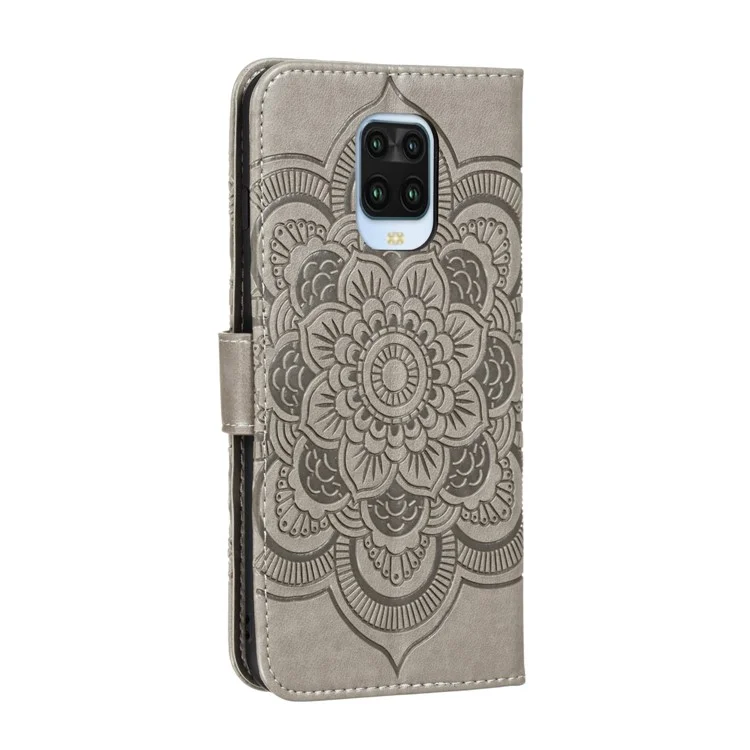 Impreinte Mandala Flower Leather Téléphone Couverture Pour Xiaomi Redmi Note 9 Pro / Note 9 Pro Max / Note 9s - Gris