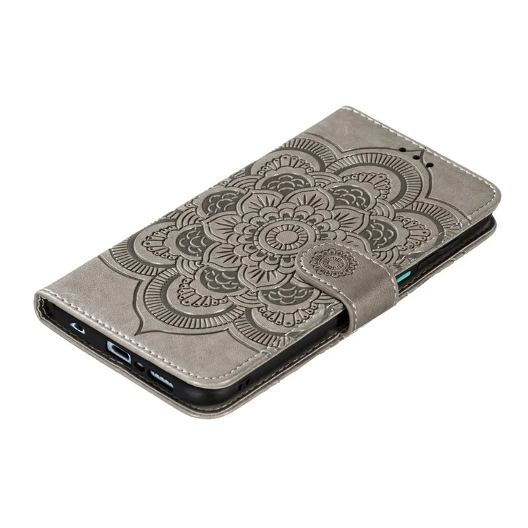 Imprint Mandala Flower Leather Phone Cover for Xiaomi Redmi Note 9 Pro/Note 9 Pro Max/Note 9S - Grey