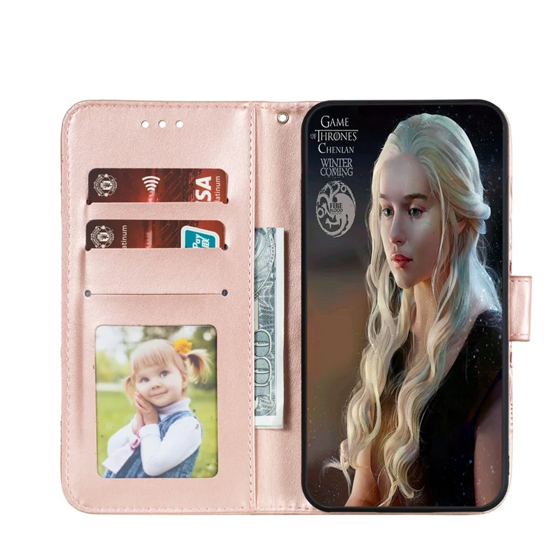 Imprint Mandala Flower Leren Telefoonhoesje voor Xiaomi Redmi Note 9 Pro/Note 9 Pro Max/Note 9S - Roze Goud