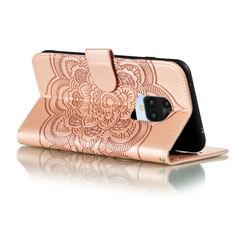 Imprint Mandala Flower Leren Telefoonhoesje voor Xiaomi Redmi Note 9 Pro/Note 9 Pro Max/Note 9S - Roze Goud