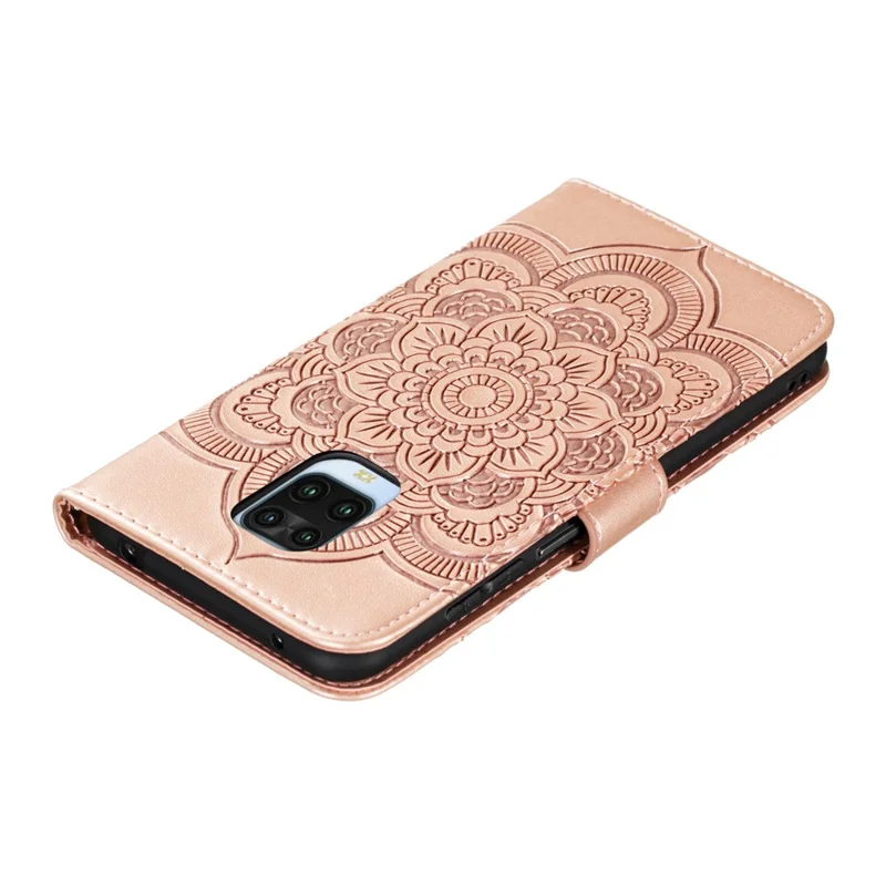 Imprint Mandala Flower Leren Telefoonhoesje voor Xiaomi Redmi Note 9 Pro/Note 9 Pro Max/Note 9S - Roze Goud