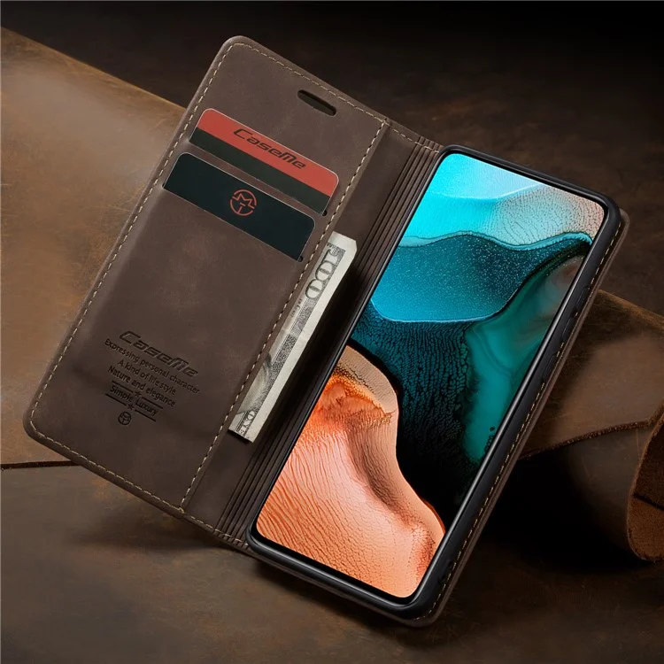 Caseme 013 Serie Case de Cuero Absorbido Automáticamente Para Xiaomi Redmi K30 Pro/Poco F2 Pro - Café