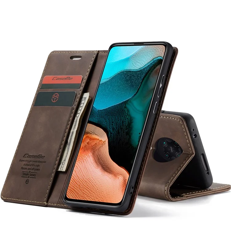 Caseme 013 Serie Case de Cuero Absorbido Automáticamente Para Xiaomi Redmi K30 Pro/Poco F2 Pro - Café
