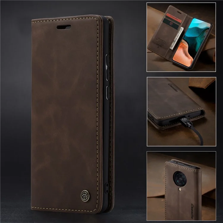 CASEME 013 Series Auto-absorbed Leather Case for Xiaomi Redmi K30 Pro/Poco F2 Pro - Coffee