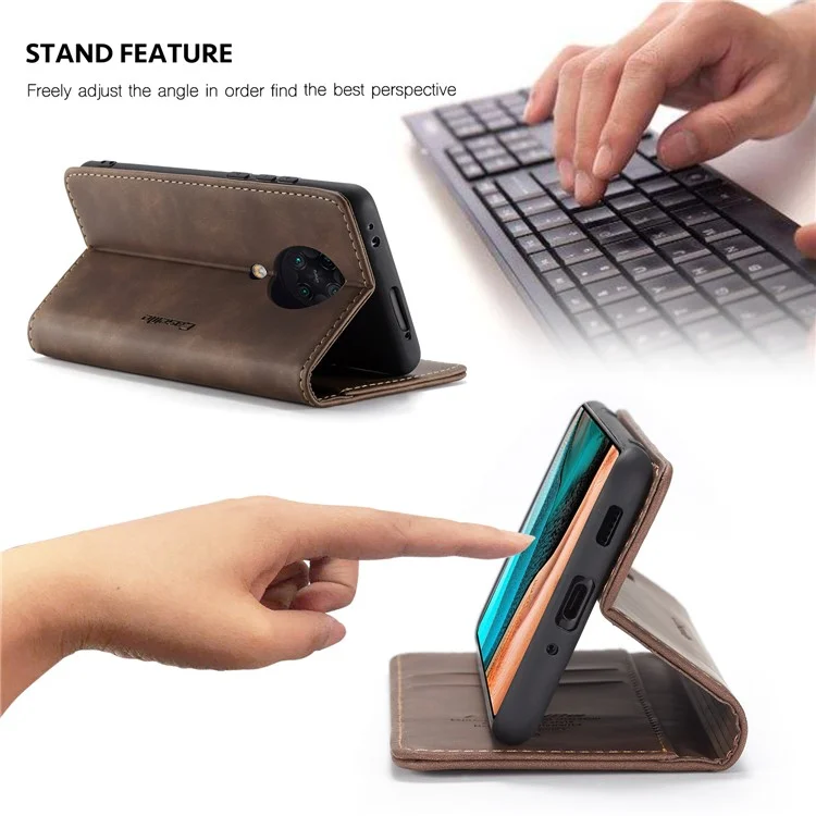 Caseme 013 Serie Case de Cuero Absorbido Automáticamente Para Xiaomi Redmi K30 Pro/Poco F2 Pro - Café