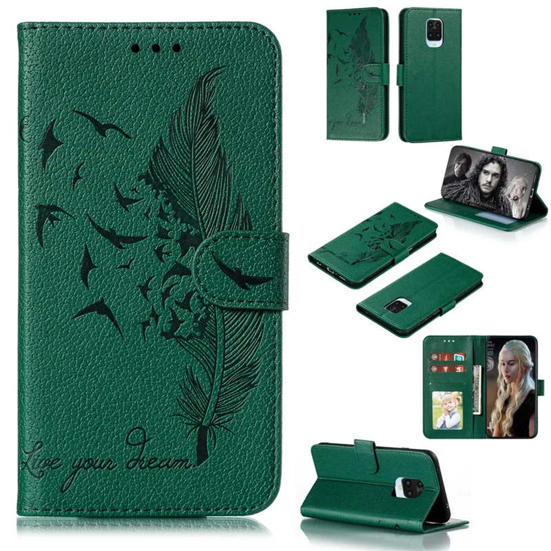 Imprimer Perlume Match Litchi Skin en Cuir Portefeuille Pour Xiaomi Redmi Note 9S / Remarque 9 Pro Max / Remarque 9 Pro - Vert