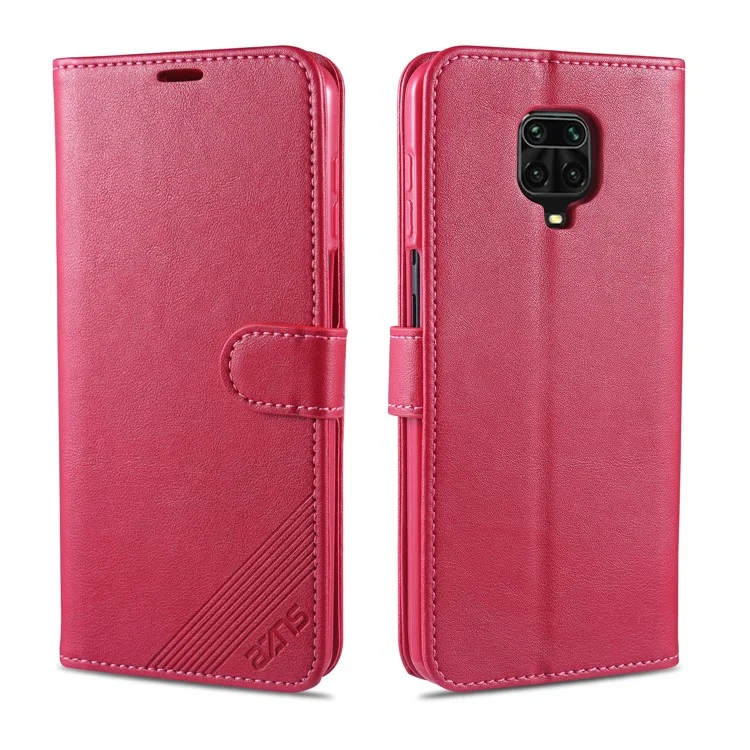 AZNS Leather Stylish Phone Case for Xiaomi Poco M2 Pro/Redmi Note 9 Pro/Redmi Note 9 Pro Max/Redmi Note 9S - Red