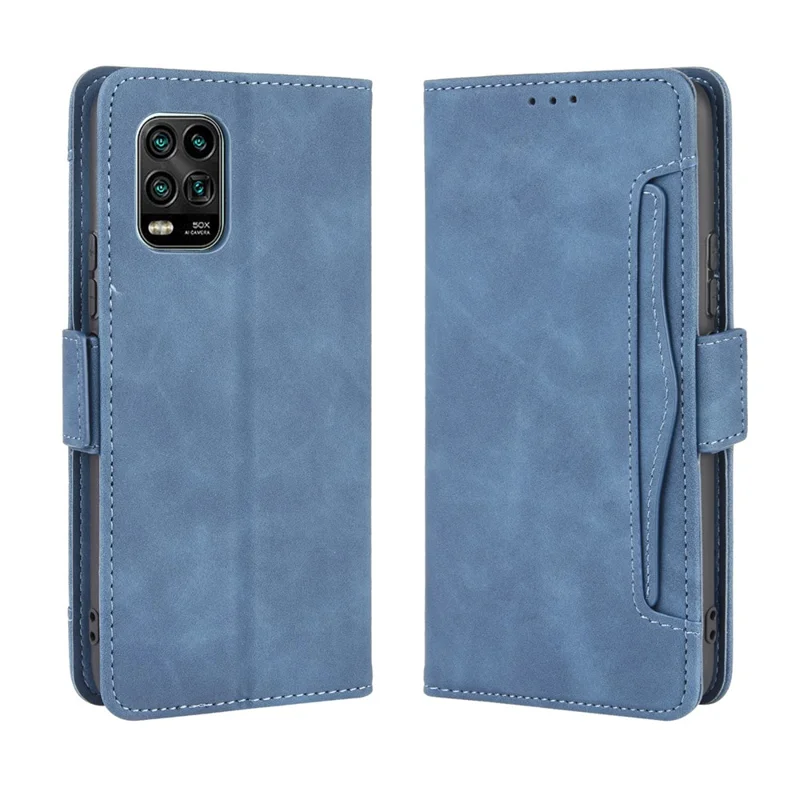 Protección de Ranuras Múltiples Protección de Caparazón Magnético PU Para Xiaomi Mi 10 Lite 5G/10 Youth 5G - Azul