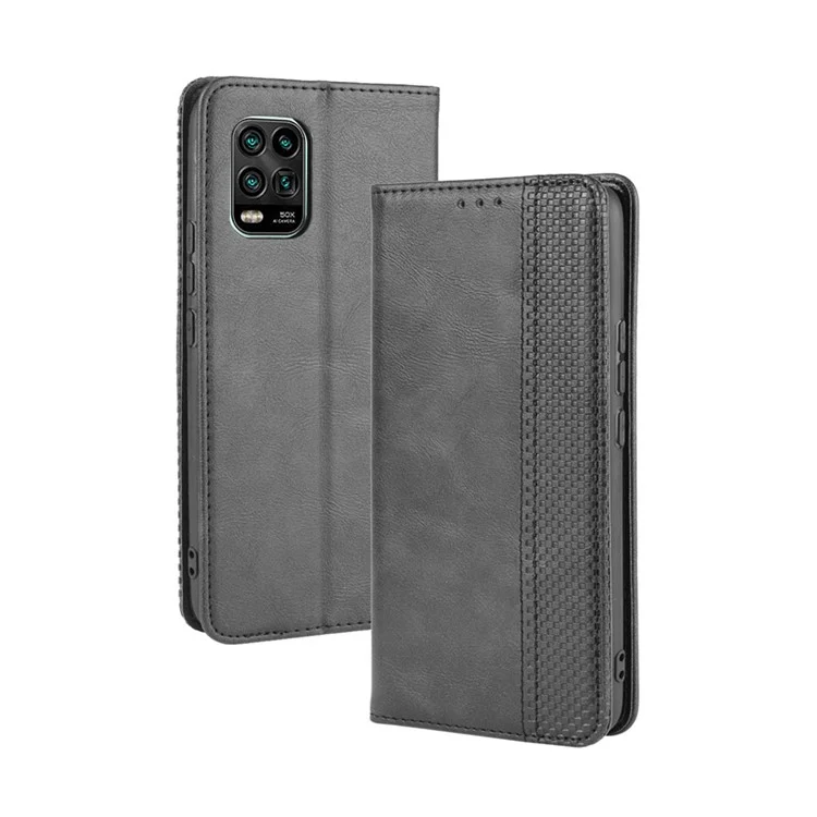 Auto-absorbed Retro Leather Shell Stand Wallet Case for Xiaomi Mi 10 Lite 5G/10 Youth 5G - Black