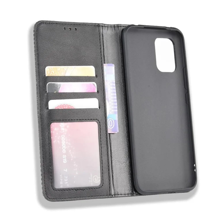 Auto-absorbed Retro Leather Shell Stand Wallet Case for Xiaomi Mi 10 Lite 5G/10 Youth 5G - Black