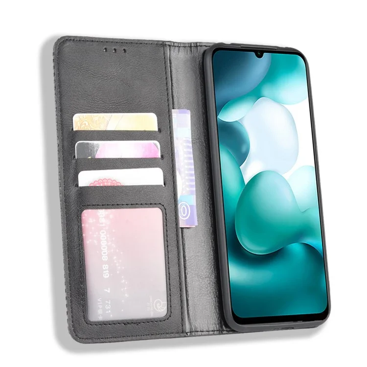 Auto-absorbed Retro Leather Shell Stand Wallet Case for Xiaomi Mi 10 Lite 5G/10 Youth 5G - Black