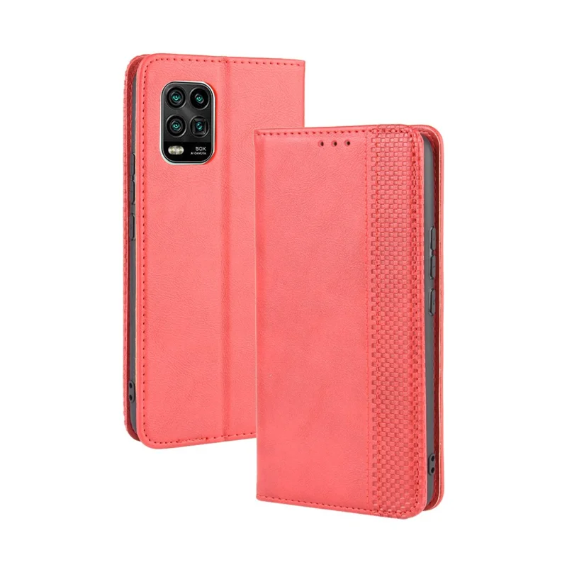 Custodia Portafoglio in Pelle Retro Assorbitasi Automaticamente per Xiaomi Mi 10 Lite 5G/10 Youth 5G - Rosso