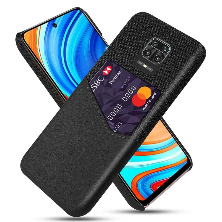 Capa de telefone de PC revestida com couro PU com porta-cartão para Xiaomi Redmi Note 9 Pro/Note 9 Pro Max/Note 9S - Preto