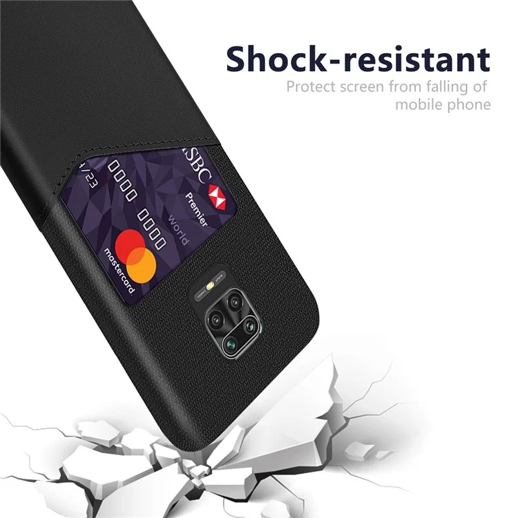 Capa de telefone de PC revestida com couro PU com porta-cartão para Xiaomi Redmi Note 9 Pro/Note 9 Pro Max/Note 9S - Preto