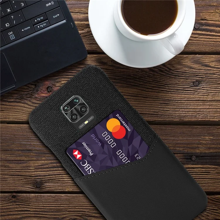 Capa de telefone de PC revestida com couro PU com porta-cartão para Xiaomi Redmi Note 9 Pro/Note 9 Pro Max/Note 9S - Preto
