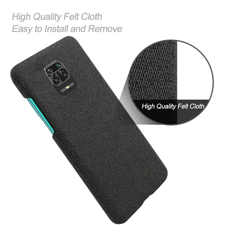 KSQ Cloth Coated PC Mobile Protective Phone Case Cover for Xiaomi Redmi Note 9S / Redmi Note 9 Pro / Redmi Note 9 Pro Max - Black