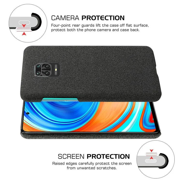 Capa de Proteção para Telefone Móvel Revestida de Pano KSQ PC para Xiaomi Redmi Note 9S / Redmi Note 9 Pro / Redmi Note 9 Pro Max - Preto