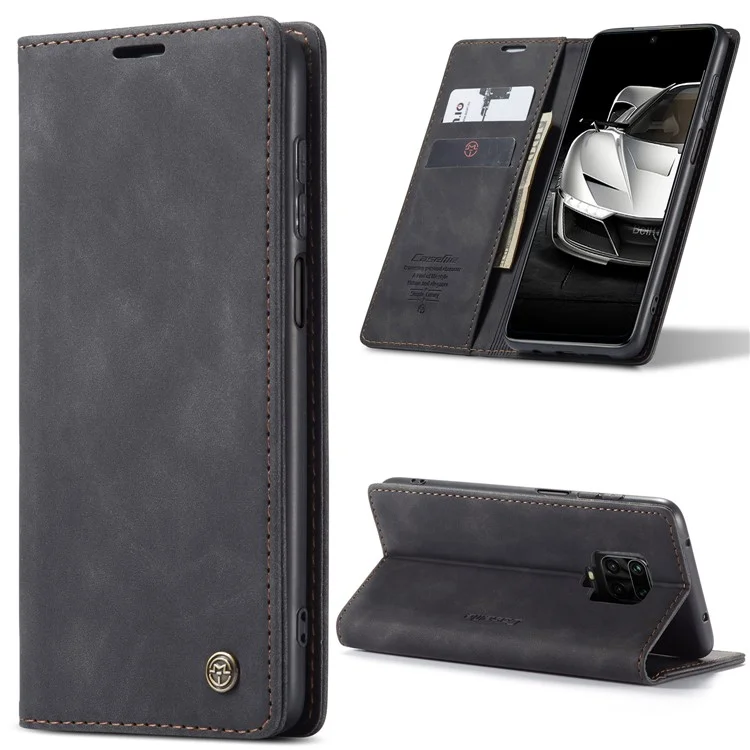 CASEME 013 Series Auto-absorbed Leather Wallet Case for Xiaomi Redmi Note 9 Pro/Note 9 Pro Max/Note 9S - Black