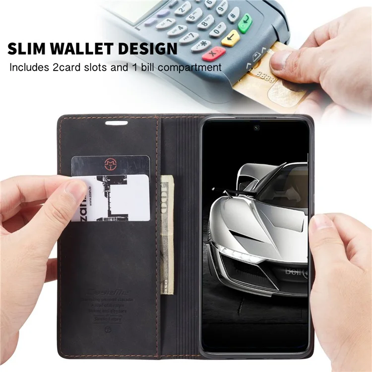 CASEME 013 Series Auto-absorbed Leather Wallet Case for Xiaomi Redmi Note 9 Pro/Note 9 Pro Max/Note 9S - Black