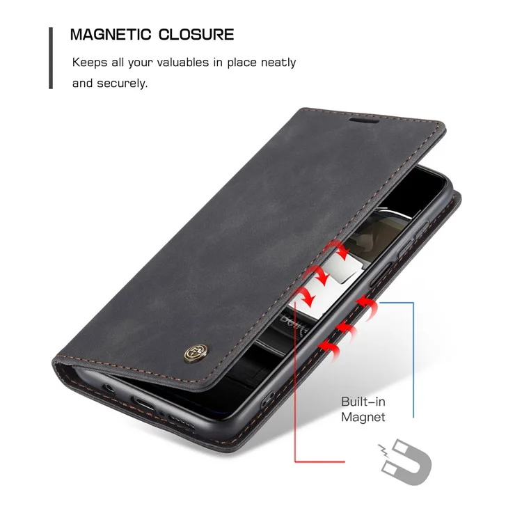 Serie Caseme 013 Series Auto-absorzed Leather Whatet Case Per Xiaomi Redmi Note 9 Pro/nota 9 Pro Max/nota 9S - Nero