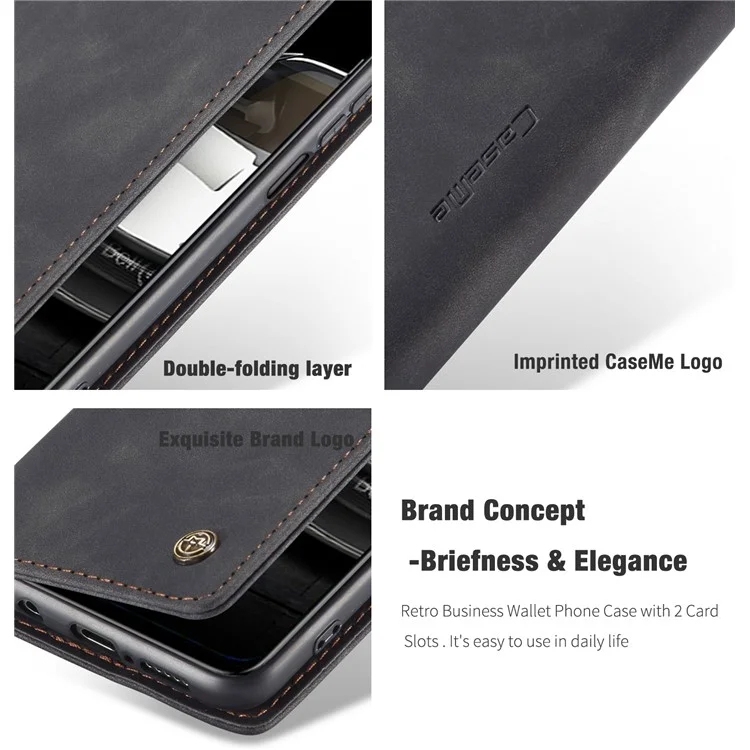 CASEME 013 Series Auto-absorbed Leather Wallet Case for Xiaomi Redmi Note 9 Pro/Note 9 Pro Max/Note 9S - Black