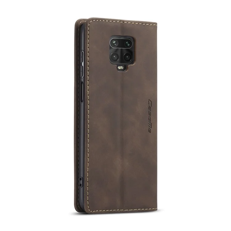 CASEME 013 Serio Auto-absorvido Caixa de Carteira de Couro Para Xiaomi Redmi Note 9 Pro/nota 9 Pro Max/nota 9s - Café