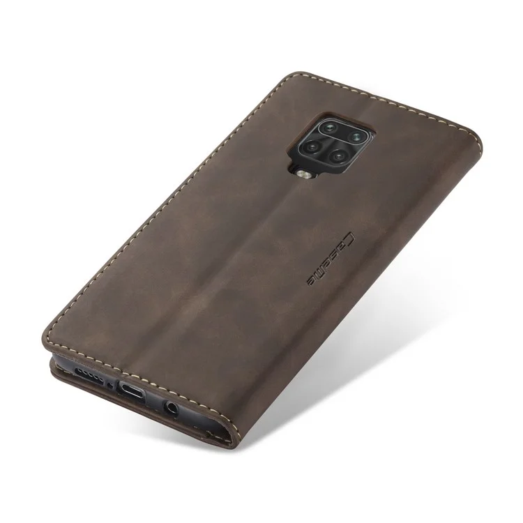 CASEME 013 Series Auto-absorbed Leather Wallet Case for Xiaomi Redmi Note 9 Pro/Note 9 Pro Max/Note 9S - Coffee