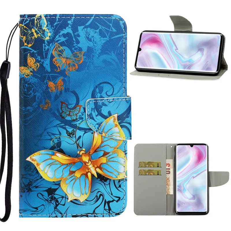 Pattern Printing Leather Stand Case with Card Slots for Xiaomi Mi Note 10/Mi Note 10 Pro - Butterflies