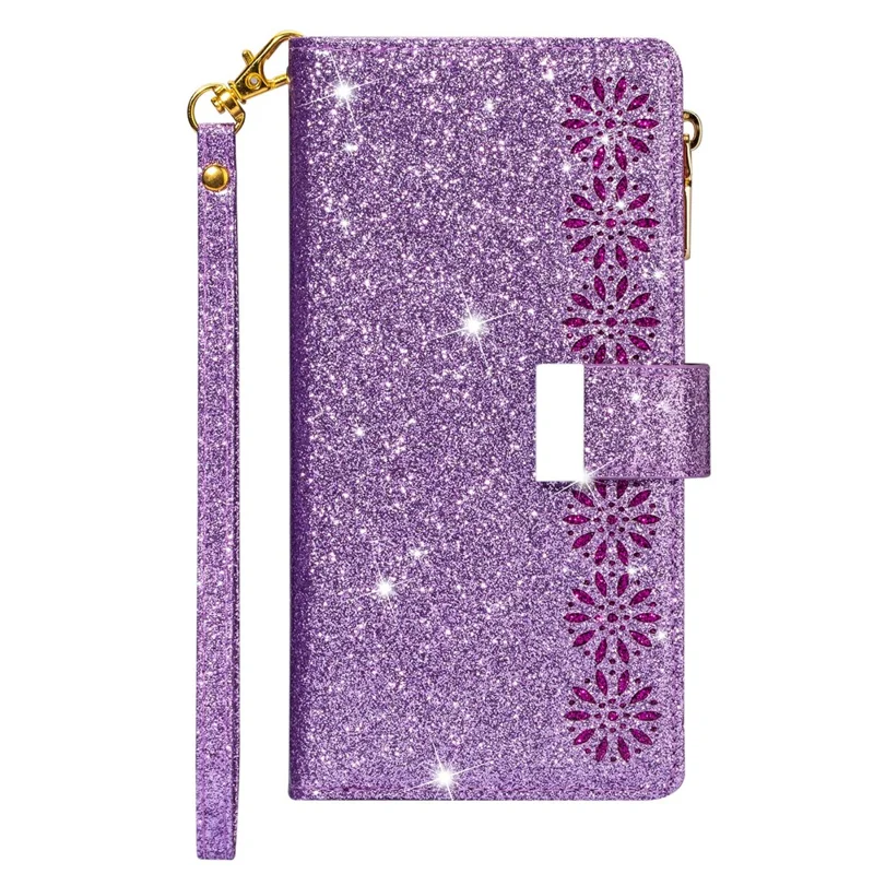 Glittery Starry Style Laser Carving Leather Case for Xiaomi Mi CC9 Pro/Mi Note 10/Mi Note 10 Pro - Purple