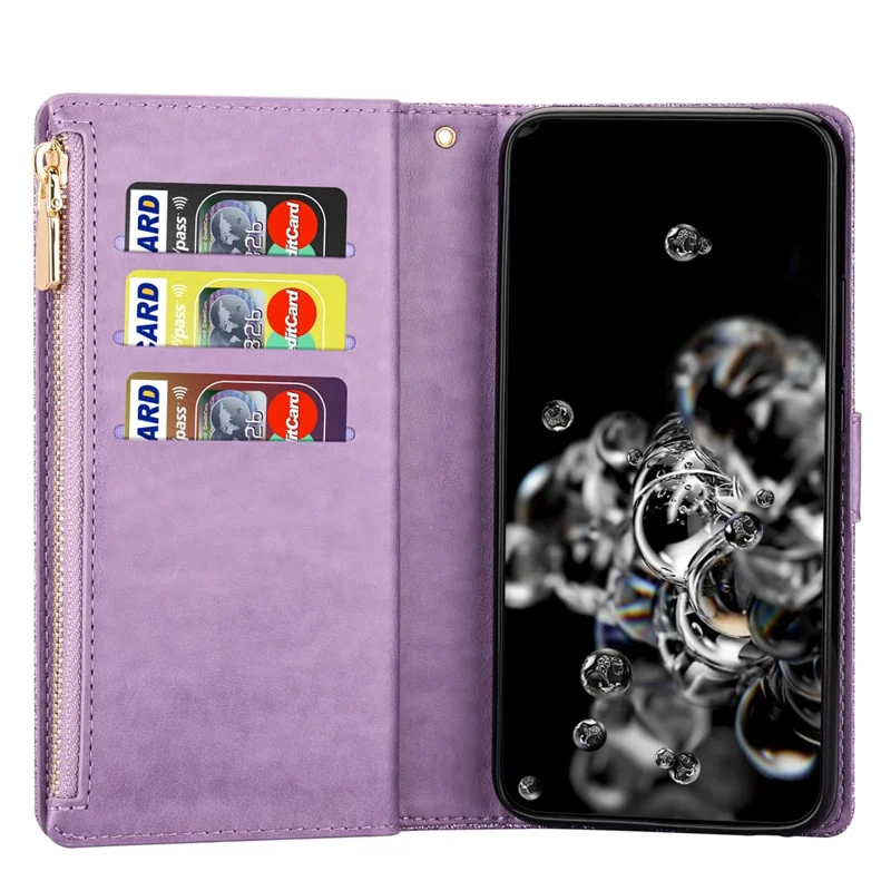 Glittery Starry Style Laser Carving Leather Case for Xiaomi Mi CC9 Pro/Mi Note 10/Mi Note 10 Pro - Purple