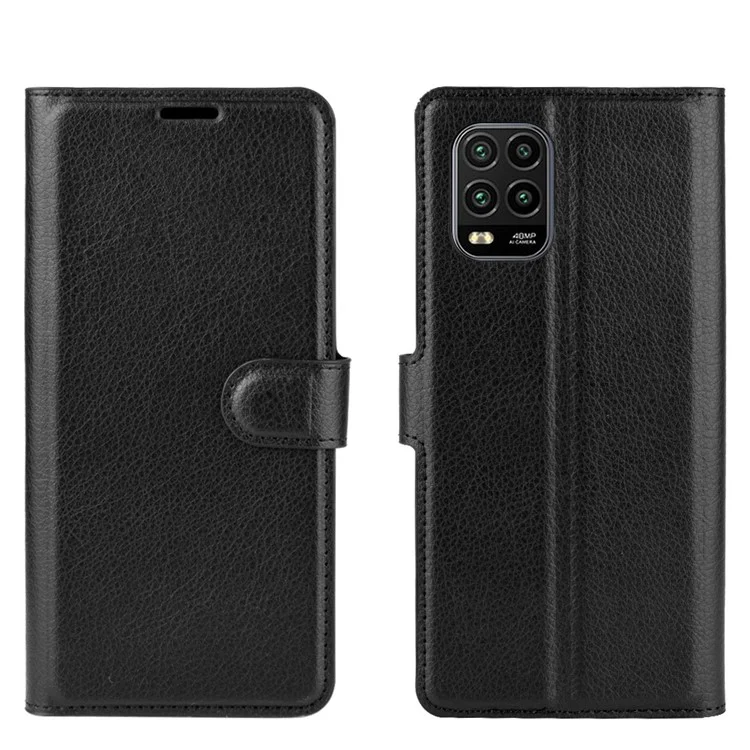 Litchi Skin Wallet Leather Stand Case for Xiaomi Mi 10 Lite 5G - Black