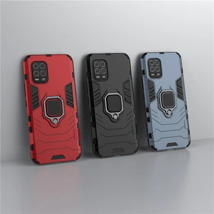 Cool Guard Ring Holder Kickstand PC TPU Hybrid Case Protetive Shell Para Xiaomi Mi 10 Lite 5G - Preto